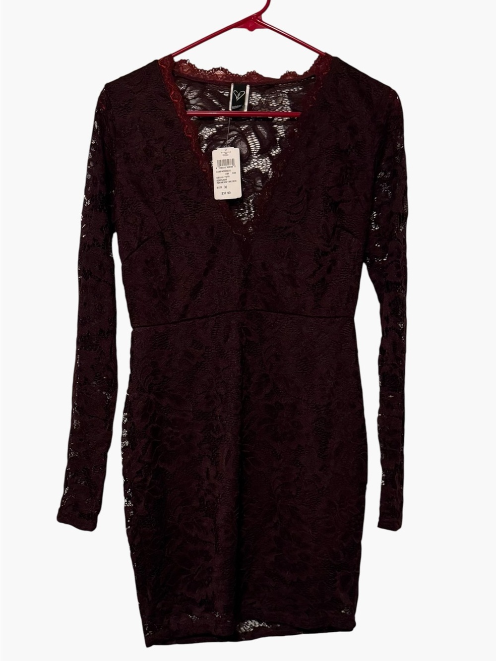 Windsor Burgundy Lace Long Sleeve Mini Dress